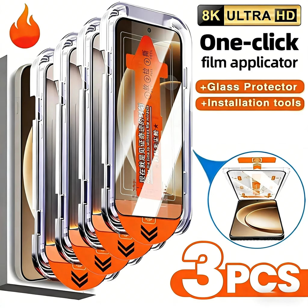 1-3PCS 8K Easy Install Screen Protector For iPhone 17 16 13 Pro Max 11 15 14 Air 16e 12 Mini XR X Xs 7 8 Plus Tempered Glass