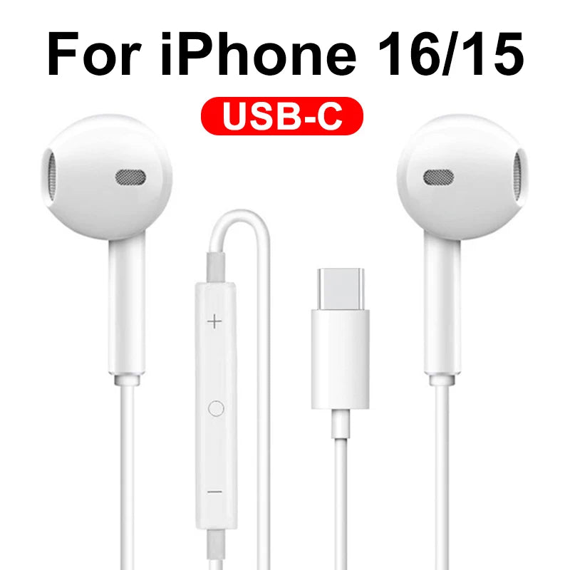 Headphones In Ear Headset Wired Earphones For iPhone 16 Pro Max 7 8 XS XR 11 12 13 14 Microphone Stereo Earbuds In-line Control